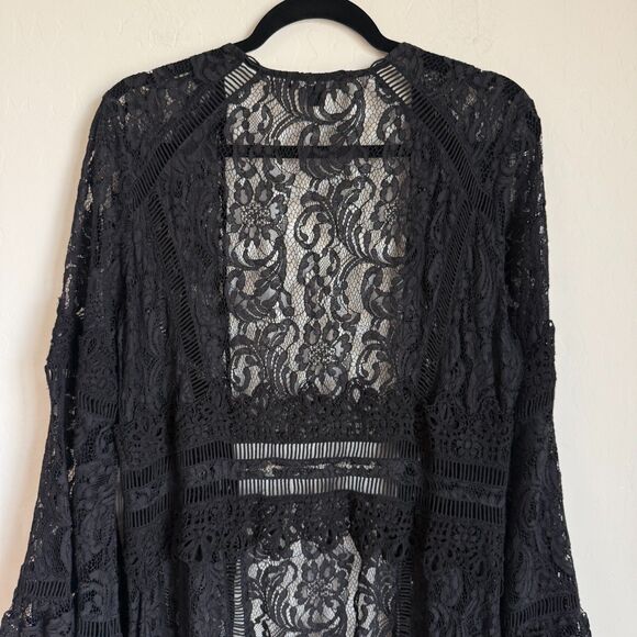 Boston Proper Black Lace Bell Sleeve Duster Cardigan Whimsy Goth Faerie Witchy - Picture 14 of 16